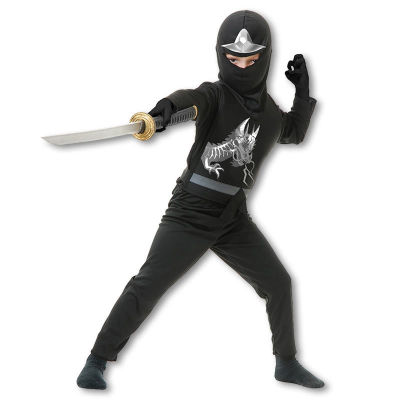 Kids Black Dragon Ninja Costume Disguise Carnival Performance Party Dress Up for Children