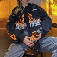 Oversized Jackets Print Baseball Bomber Jacket Women Vintage Couple Bomber Unisex Racer Jacket Varsity Hiphop Coat Women 2021