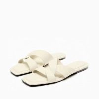 【Available】2023 Summer New ZA Slippers Womens Cross Head Flat Bottom Sandals Fairy Simple Versatile Sandals