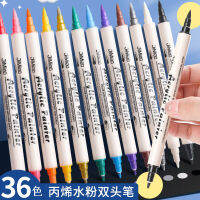 Pen Marker ผงน้ำ หัวคู่ Acrylic Soft Hair น้ำ Marker Pen จิตรกรรมศิลปะกราฟฟิตีกระดาษการ์ดสีดำกันน้ำกันแดด