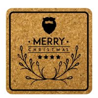 จานรองแก้ว คริสต์มาส วันคริสต์มาส Christmas Cork Coaster จานรองแก้ว ทรงสี่เหลี่ยม ที่รองแก้ว ไม้คอร์ก จานรองแก้วไม้ก๊อก เลเซอร์ลาย พร้อมจัดส่ง