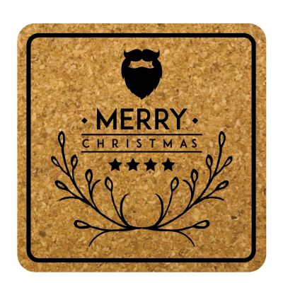 จานรองแก้ว คริสต์มาส วันคริสต์มาส Christmas Cork Coaster จานรองแก้ว ทรงสี่เหลี่ยม ที่รองแก้ว ไม้คอร์ก จานรองแก้วไม้ก๊อก เลเซอร์ลาย พร้อมจัดส่ง