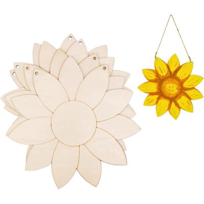 Unfinished Sunflower Wood Cutout Sunflower Sign Cutouts Sunflower Wood Door Hanger with 10M Natural Rope