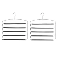 2X Pants Hangers 5 Layers Metal Slack Magic Hangers Non-Slip Foam Padded Swing Arm Space Saving Hanger