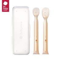 Bc Babycare 2pcs Silicone Baby Feeding Spoon Toddler Solid Training Self Feeding Two-stage Spoons with Storage Box for 6M+ Bowl Fork Spoon Sets