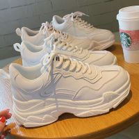 ✥✘﹍ White Women Shoes New Chunky Sneakers for Women Lace Up White Vulcanize Shoes Casual Fashion Dad Shoes Platform Sneakers Basket