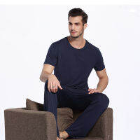 Factory Outlet Bamboo Fiber MenS Round Neck Pajamas Furnishing Suit Is Pure Loose And Large Size, Young Old Summer