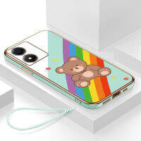 เคสvivo y02s กรอบสีทองชุบด้วยไฟฟ้า รวมทุกอย่าง ฝาหลัง วัสดุ TPU ป้องกันการหล่น ป้องกันการชนกัน กันน้ำ สายรัดข้อมือการ์ตูนน่ารัก เคสโทรศัพท์มือถือ