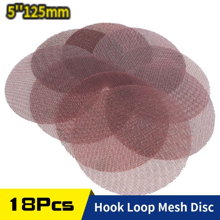 18pcs-5-inch-125mm-mesh-abrasive-dust-free-sanding-discs-sandpaper-anti-blocking-dry-grinding-80-to-600-grit-removal-and-finish
