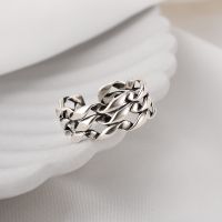 [COD] J1005 Korean version multi-layer braided retro ring silver hollowed out old ins cold open