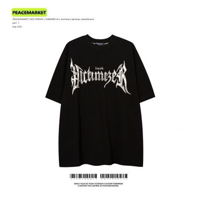 PEACEMARKET PERSONALITY GOTHIC LETTER LOOSE SHORT SLEEVE T-SHIRT MEN AND