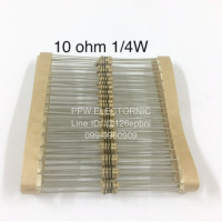 100ชิ้น 10 ohm 1/4W +-5% Resistor ตัวต้านทาน 10โอห์ม  1/4วัตต์ ค่าความผิดพลาด+-5%  ใหม่แท้คุณภาพดี อะไหล่อิเล็กทรอนิกส์