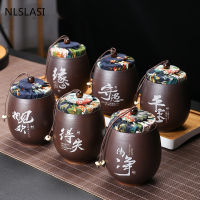 Chinese Small Candy Jar Tea Caddy Ceramic Tea Can Sugar Bowl Spice Jars Spices Storage Box Powder Sealed Can Home Decoration