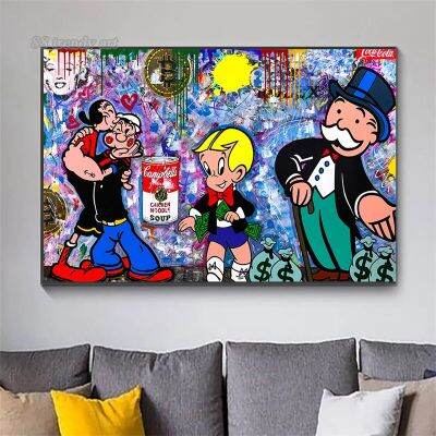 การ์ตูน Street Graffiti โปสเตอร์ Campbells ซุป Alec Monopoly Rich Man Pop Art ภาพวาดผ้าใบ Wall Art ภาพตกแต่งบ้าน New