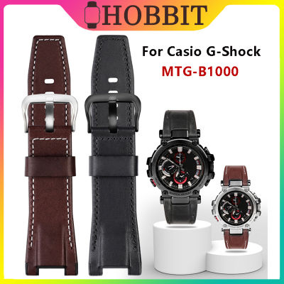 สายหนังแท้ปรับสำหรับ Casio G-SHOCK MTG-B1000 S Mart W Atch สร้อยข้อมือ Watch Bands GSHOCK MTG B1000สีดำสายรัดข้อมือ