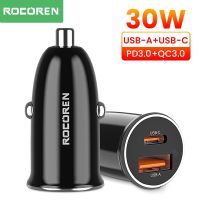 {KOLT Digital} Rocoren USB Type C ที่ชาร์จแบตในรถ30W PD QC Quick Fast อะแดปเตอร์ชาร์จสำหรับ iPhone 14 13 12 Pro Xiaomi Samsung Huawei