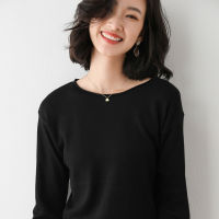 Long-sleeved round neck spring and autumn solid color casual bottoming shirt gray