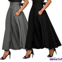 2020 Women Stretch High Waist Plain Skater Flared Pleated Swing Long Skirt