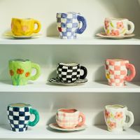 hotx【DT】 Korean Mug Irregular Hand-painted Flowers Cup Mugs