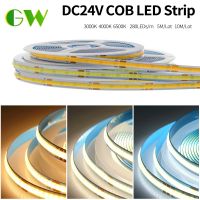 ☃卐 COB LED Strip 5M 10M 24V 3000K 4000K 6500K Tape Flexible Light with Double-side Tape for Home Decoration 280 LEDs/M