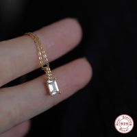 AIDE 925 Sterling Silver Summer Feeling Clear Square Zirconia Pendant Clavicle Chain Necklace Women Fashionable Jewelry Collars