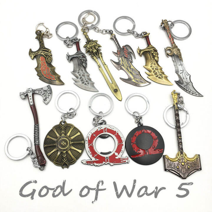 เกม-god-of-war-พวงกุญแจ-kratos-ดาบขวานใบมีด-chaos-ใบมีด-olympus-guardian-shield-key-chain-อาวุธจี้-keyring-ของขวัญ