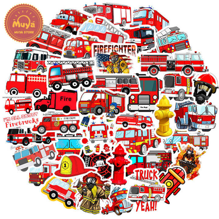 muya-50pcs-fire-truck-stickers-waterproof-fire-engine-vinyl-stickers-for-laptop