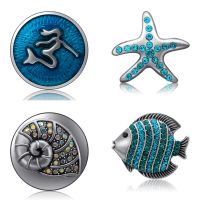 ♕ Blue Style Fish Starfish Mermaid conch dolphin 18MM snap buttons fit DIY 18MM snap bracelet snap jewelry Christmas Gift