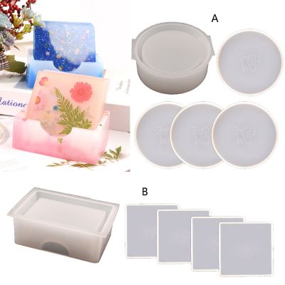 1 Set of Coaster Storage Box Mold Round Shape Square Shape Silicone Material with Lid Mould Set Art Crafts Supplies Home Decor