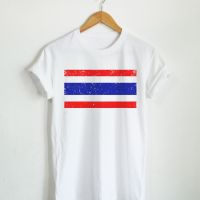 เสื้อยืดสีดำอินเทรนด์เสื้อยืดลาย ธงชาติไทย ประเทศไทย Thailand Flag เสื้อยืดสกรีน แขนสั้น คอกลมS M L   XL  XXLS-5XL