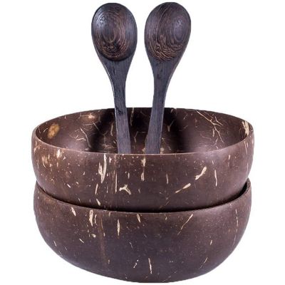 12x Coconut Bowls and Wooden Spoons for Serving Noodle,Pasta,Smoothie,Porridge,Handicraft Decoration Coconut Shell Bowl