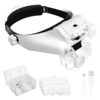 LED Illuminated Headband Magnifier Rechargeable Head Mount Magnifier Visor with 3 Detachable Lenses Vision Aid Magnifying Glasses for Close Work Jewelry Loupe Crafts Repair impart