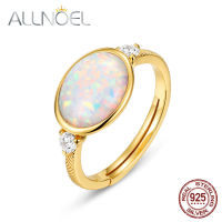 ALLNOEL Pure 925 Sterling Silver Ring Synthetic Opal Adjustabel Luxury Wedding 2022 Trendy Engagement Marriage Jewelry for Gif