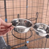 Pet Dog Cat Bowl Stainless Steel Cage Hanging Stationary Bowls Food Dish Water Feeder With Hook Pet Puppy Cat Supplies