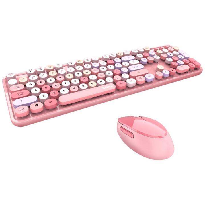 2.4Ghz Wireless Keyboard And Mouse Combination Retro Round Keycap Fn