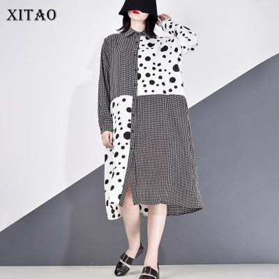 XITAO Dress Dot Casual Women  Long Sleeve Shirt Dress