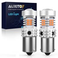 AUXITO ไฟ T20 LED W21W PY21W Canbus ไม่มีไฮเปอร์แฟลชโคมไฟสัญญาณเลี้ยวรถ1156 BA15S P21W BAU15S ไฟแสดงสถานะสีเหลือง12V