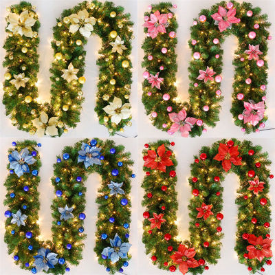 【cw】2.7 M Christmas LED Rattan Garland Decorative Artificial Flower Pine Tree Ornament Xmas Party Home Fireplace Door Stairs Decor