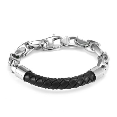 Creative Design Leather Rope Mix And Match Stainless Steel Bracelet Personalized Trend Hip Hop Couple Jewelry