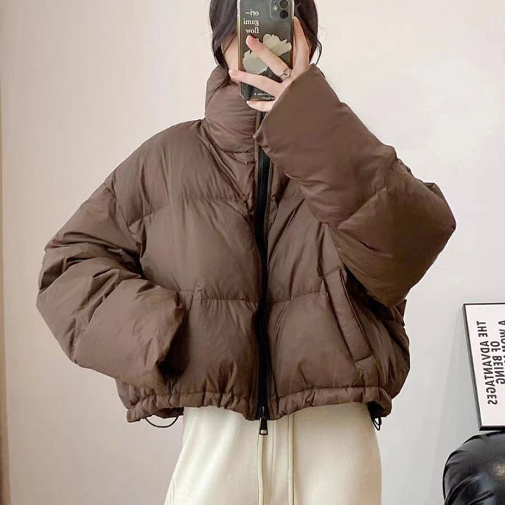 xiang-nian-ni-เสื้อแจ็คเก็ตขนเป็ดสีขาวเสื้อแจ็คเก็ตน้ำหนักเบาสั้นของผู้หญิงคอตั้งฤดูหนาว
