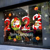 Merry Christmas Decoration Window PVC Stickers Santa Claus 2022 Christmas Sticker 2023 New Year Xmas Decals Festival Party Decor