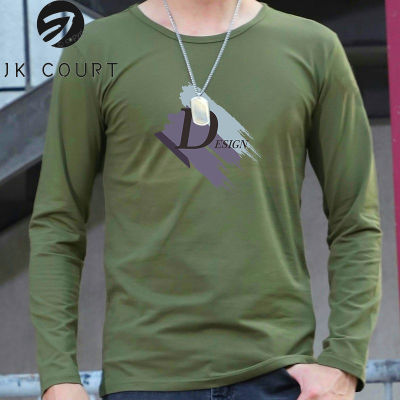 JK เสื้อยืดผู้ชายของศาลเสื้อยืดแขนยาวคอกลมผ้าฝ้ายฤดูใบไม้ร่วงเสื้อบางสีทึบเข้ารูปพอดีเทรนด์เกาหลี