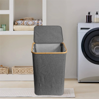 Clothes Hamper with Lid,Bamboo Dirty Laundry Baskets with Handle,Collapsible Laundry Hamper for Clothing Organizing