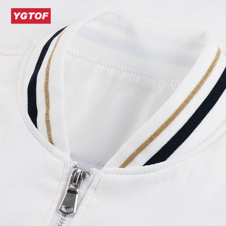 ygtof-เสื้อโค้ทแฟชั่นในฤดูใบไม้ร่วงผู้ชายสีขาวแนวสตรีทเสื้อแจ็คเก็ตบอมเบอร์ผู้ชายแจ็คเก็ตผู้ชายเสื้อกันลมเสื้อฝน