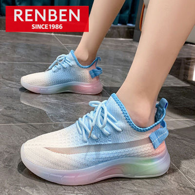 รองเท้าผ้าใบ RENBEN และรองเท้าวิ่งสำหรับผู้หญิงที่มีโคมไฟสไตล์มินิมอลโปร่งสบายและตาข่ายด้านบน