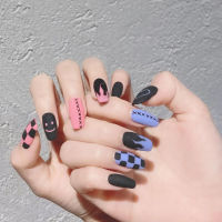 【BeautyMalls】 Mandarin Duck Flame Powder Blue Frosted Nail Patch Finished Trapezoidal Wearable Mid-length Removable Fake Nail Patch False Nails