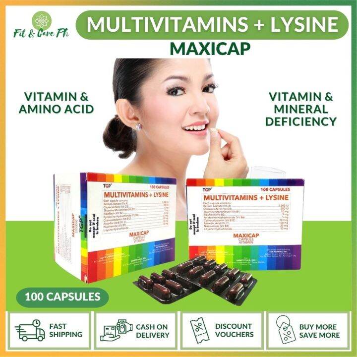 1 Box TGP MAXICAP Multivitamins + Lysine (100 Capsules) Supplement Vitamin & Mineral Deficiency