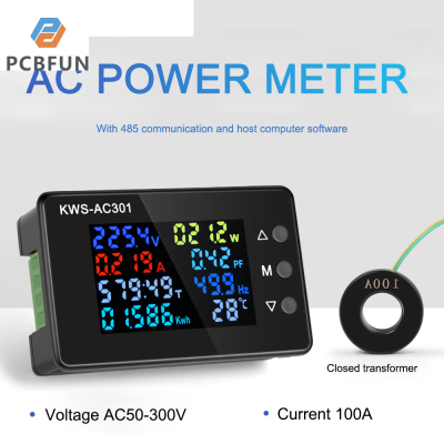 pcbfun AC 50-300V KWS-AC301 0-100A แรงดันไฟฟ้าในปัจจุบันดิจิตอลหน้าจอแอลซีดีและมิเตอร์ตรวจสอบโวลต์มิเตอร์มาตรกระแสไฟฟ้าพลังงาน