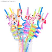 ☍✖✖ 8pcs Unicorn Mermaid Dinosaur Straws Cartoon Plastic Juice Drinking Straw For Kids Baby Shower Unicorn Birthday Party Supplies