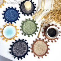 Cotton Yarn Round Table Mat With Ball Tassel Semi-Hand Dining Tableware Non-Slip Insulation Pad Placemat Home Decor Pad Coaster